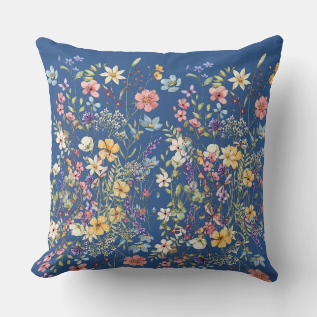Cojín Decorativo Diseño floral botánico azul (Anverso)
