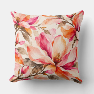 Cojín Decorativo Diseño floral botánico de magnolia vibrante