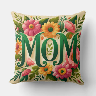 Cojín Decorativo Diseño Floral Colorido con Letra de Mamá