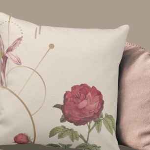 Cojín Decorativo Diseño floral crema y borgoña simple y elegante