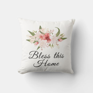 Cojín Decorativo Diseño floral de acuarela Bendice esta casa 