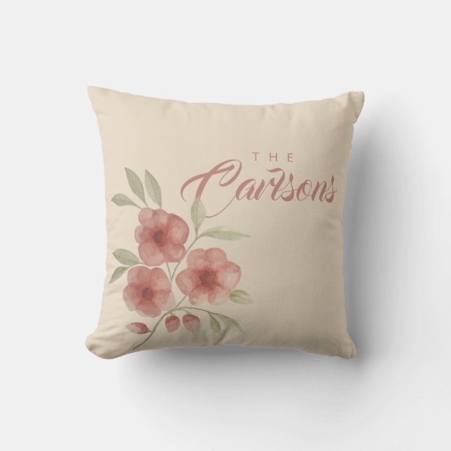 Cojín Decorativo Diseño floral de acuarela suave (Anverso)