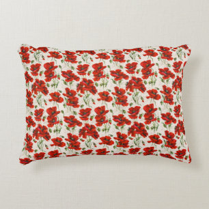 Cojín Decorativo Diseño Floral de Amapola Roja Vintage Arte Botánic