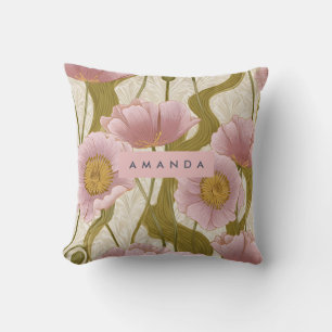 Cojín Decorativo Diseño floral de amapola rosa vintage personalizad