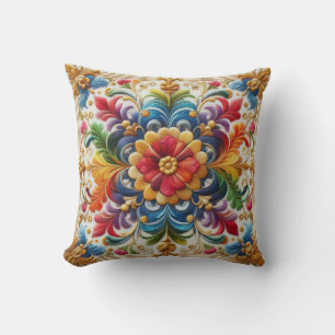 Cojín Decorativo Diseño Floral de Bordado de Flor de Arcoíris
