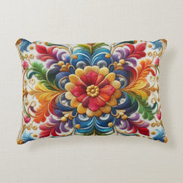Cojín Decorativo Diseño floral de bordado de flores de arcoíris