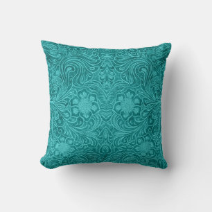 Cojín Decorativo Diseño floral de cuero de gamuza falso verde azula