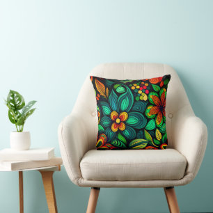 COJÍN DECORATIVO DISEÑO FLORAL DE DOODLE COLORIDO