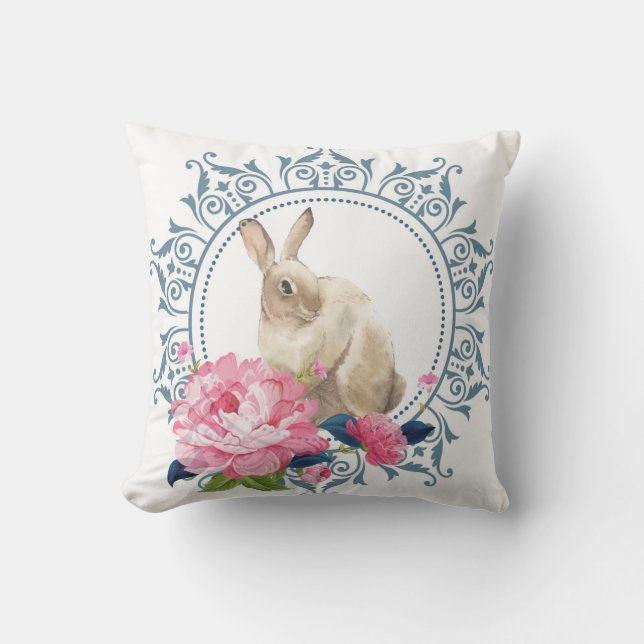 Cojín Decorativo Diseño floral de Easter Rabbit (Anverso)