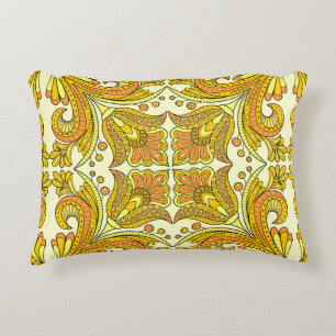 Cojín Decorativo Diseño floral de estilo folclórico en amarillo