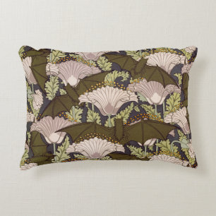 Cojín Decorativo Diseño Floral de Murciélago y Amapola Art Nouveau