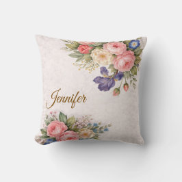 Cojín Decorativo Diseño Floral de Rosa Vintage Rústico Personalizad