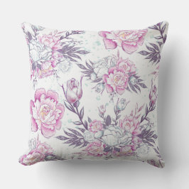 Cojín Decorativo Diseño floral elegante rosa y verde con follaje pú