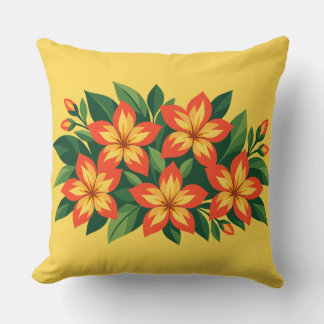 Cojín Decorativo Diseño floral naranja con hojas verdes