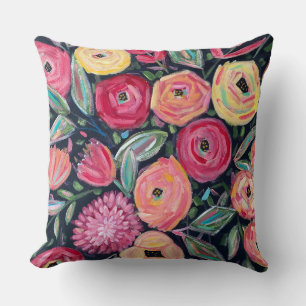 Cojín Decorativo Diseño floral negrita pintado a mano