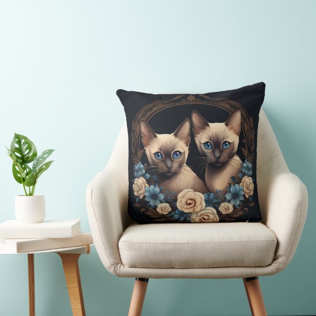 Cojín Decorativo Diseño floral para gatos siameses (Silla)