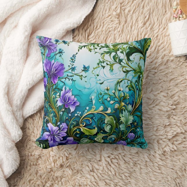 Cojín Decorativo Diseño Floral Púrpura Con Verdor (Manta)