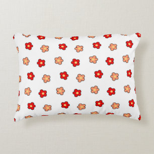 Cojín Decorativo Diseño floral retro de flores rojas y blancas capr