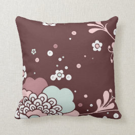 Cojín Decorativo Diseño Floral Retro Marrón, Azul Y Rosa