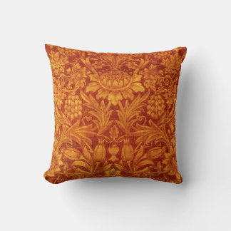 Cojín Decorativo Diseño floral rojo y amarillo dorado de Wm Morris