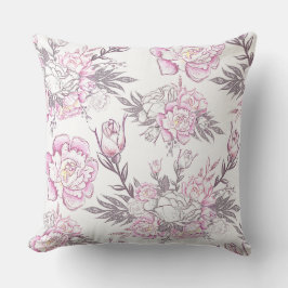 Cojín Decorativo Diseño floral rosa pálido elegante con follaje gri