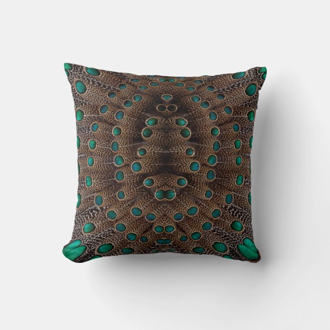 Cojín Decorativo Diseño Fractal de Pluma de Faisán (Anverso)
