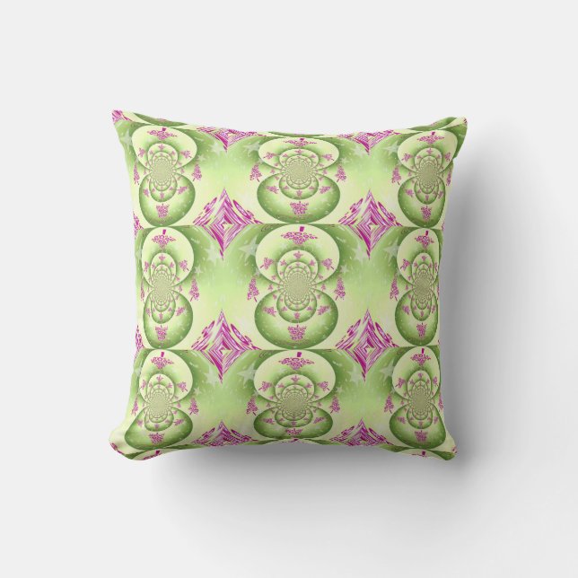 Cojín Decorativo Diseño fractal verde y púrpura (Anverso)