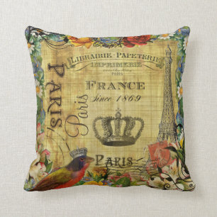 Cojín Decorativo Diseño francés de París del vintage en el papel
