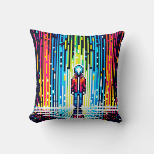 Cojín Decorativo Diseño futurista de arte digital de lluvia ciberpu