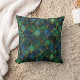 Cojín Decorativo Diseño geométrico Art Déco en azul verde y dorado