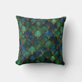 Cojín Decorativo Diseño geométrico Art Déco en azul verde y dorado