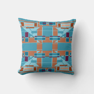 Cojín Decorativo Diseño geométrico de color naranja óxido, azul tur