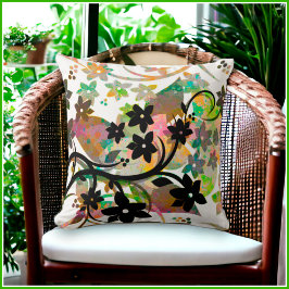 Cojín Decorativo Diseño gráfico botánico multicolor [Floral Retro]