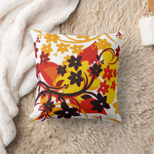 Cojín Decorativo Diseño gráfico botánico naranja [Floral Retro]