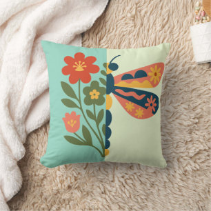 Cojín Decorativo Diseño gráfico de flor y mariposa colorido
