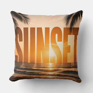 Cojín Decorativo Diseño gráfico editorial de lujo costero atardecer
