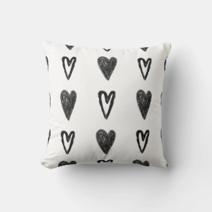 Cojín Decorativo Diseño gráfico sin fisuras con corazones. Blac