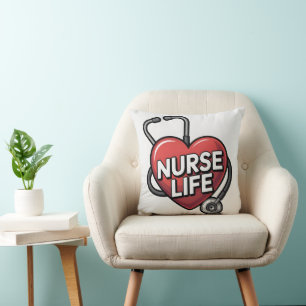 Cojín Decorativo Diseño gráfico "Vida de enfermera" con corazón