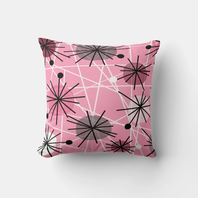 Cojín Decorativo Diseño inspirado atómico de los mediados de siglo (Anverso)