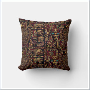 Cojín Decorativo Diseño inspirado en azteca rojo negro y dorado