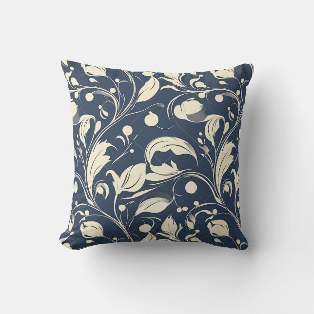 Cojín Decorativo Diseño inspirado en el Rococo Azul y Crema (Anverso)