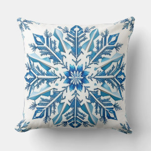 Cojín Decorativo Diseño intrincado de copo de nieve azul