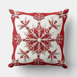 Cojín Decorativo Diseño Intrincado de Copo de Nieve Rojo