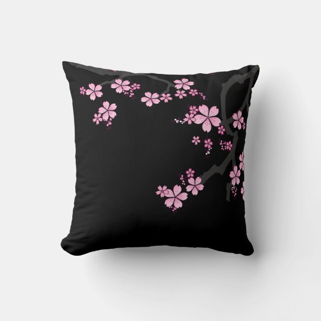 Cojín Decorativo Diseño japonés Black Pink Sakura : (Anverso)