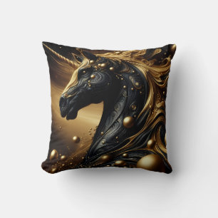 Cojín Decorativo Diseño majestuoso de unicornio negro y oro