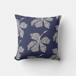Cojín Decorativo Diseño minimalista de hibisco floral blanco azul m