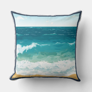 Cojín Decorativo Diseño minimalista de playa costera con olas del o