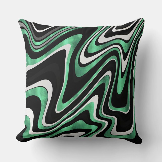 Cojín Decorativo Diseño moderno de líneas onduladas verdes retro (Anverso)