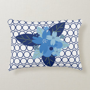 Cojín Decorativo Diseño monocromático azul con patrón floral elegan