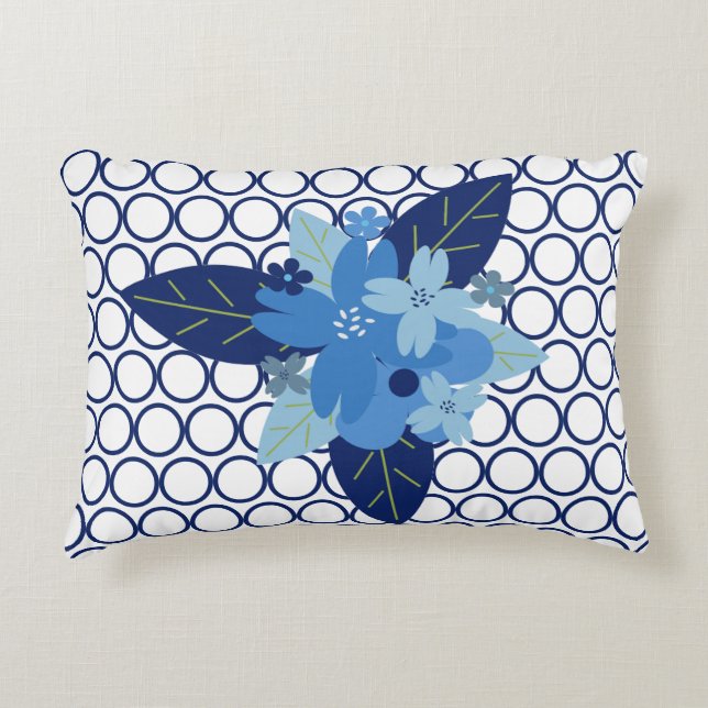 Cojín Decorativo Diseño monocromático azul con patrón floral elegan (Anverso)